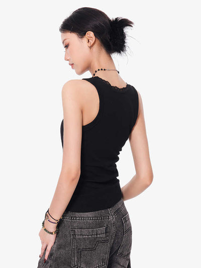 Camisola Negra de Encaje con Cuello U - Top Slim Ajustado para Mujer - Image 6