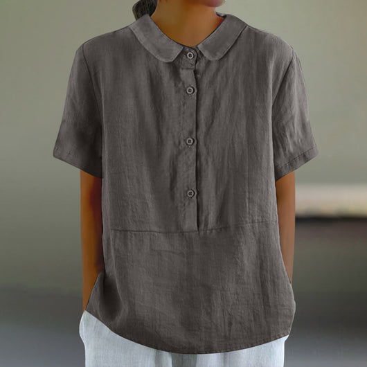 Blusa Casual de Algodón y Lino en Colores Sólidos para Mujer - Image 21