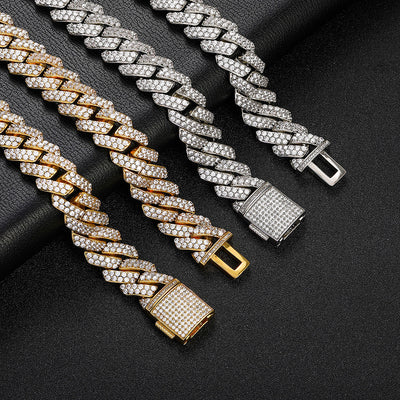 Cadena Cubana de Oro con Diamantes de Circón Doble Fila 15mm - Image 2