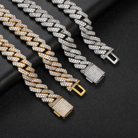 Cadena Cubana de Oro con Diamantes de Circón Doble Fila 15mm - Image 2