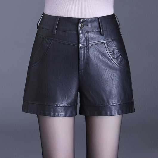 Shorts de Cuero Negro Talle Alto Pierna Ancha - Image 15