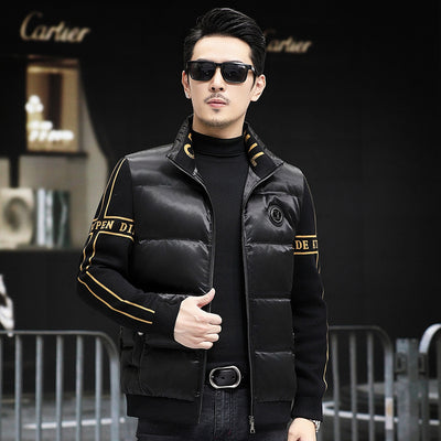 Chaqueta de Plumón para Hombre con Cuello Alzado y Mangas Tejidas - Image 18
