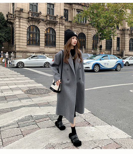 Abrigo de Lana Hepburn Coreano Suelto Midi para Otoño e Invierno - Image 35