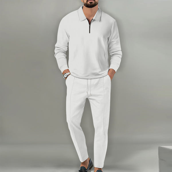 Traje de Pantalón Largo con Cierre y Textura Waffle para Hombre