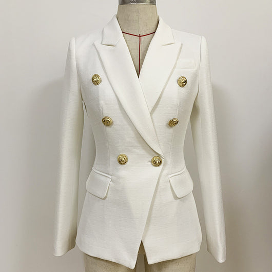 Traje de lino doble botonadura con botones de león metálico - Image 11