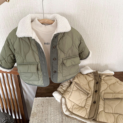 Abrigo Acolchado de Moda Coreana con Cuello de Piel de Cordero - Image 13