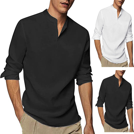 Camisa Clásica Negra de Algodón con Mangas Largas