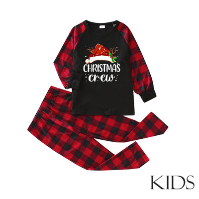 Kids' Christmas pajama set with a black "Christmas Crew" top and red and black buffalo plaid pants. - Image 11