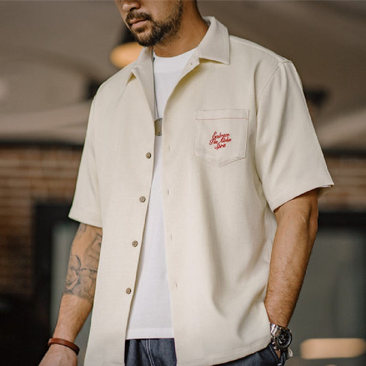 Camisa Cuello Cubano con Patrón de Bambú para Hombre