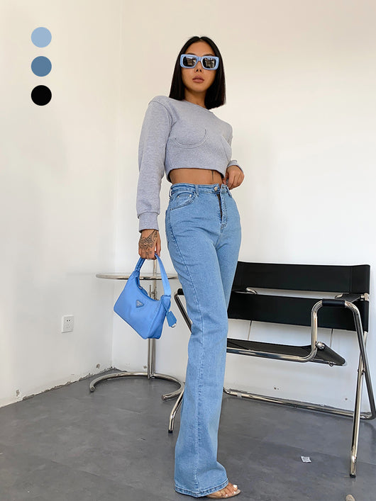 Pantalón Denim Cintura Alta Efecto Mojado Estilo Retro Slim - Image 2