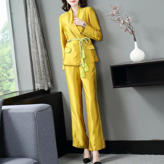 Conjunto Elegante de Abrigo y Pantalón para Mujer
