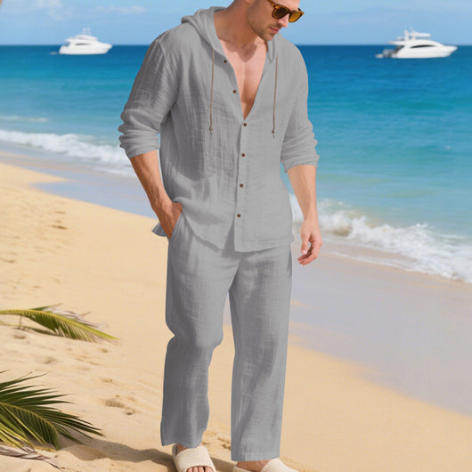 Conjunto de Camisa y Pantalón de Lino Holgado con Capucha - Comodidad Respirante - Image 21