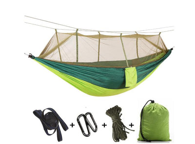 Hamaca Camping Doble con Red Antimosquitos - Paracaídas Portátil Verde Militar - Image 26
