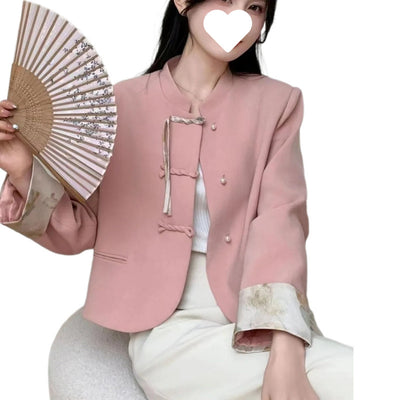 Abrigo Corto Mujer Estilo Hanbok con Botones de Rana - Primavera Otoño - Image 4
