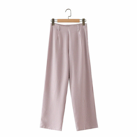 Pantalones Rectos de Cintura Alta con Estampado Pata de Gallo - Image 9