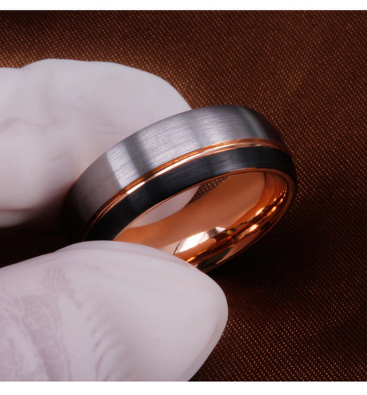 Anillo de Tungsteno y Oro para Hombre - Diseño Rasa Oro Rosa - Image 4