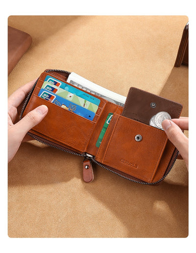 Cartera de Cuero Genuino para Hombre con Múltiples Compartimientos y Cierre de Cremallera - Image 12