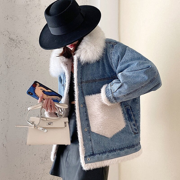Chaqueta de Polar Grueso Liso con Corte Recto