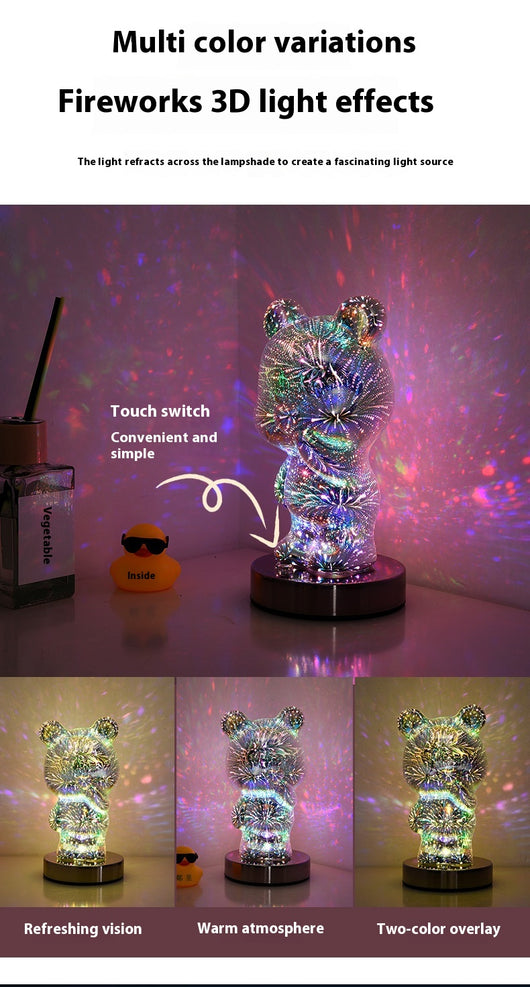 Lámpara LED 3D Fuegos Artificiales Multicolor con Osito USB para Mesita de Noche - Image 17