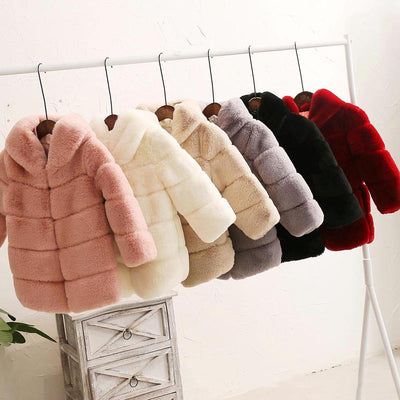 Abrigo Acolchado Infantil Imitación Piel de Conejo - Chaqueta Cálida para Niñas
