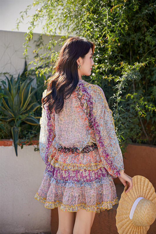 Vestido Largo Floral con Cintura Ajustada y Mangas Farol - Image 14