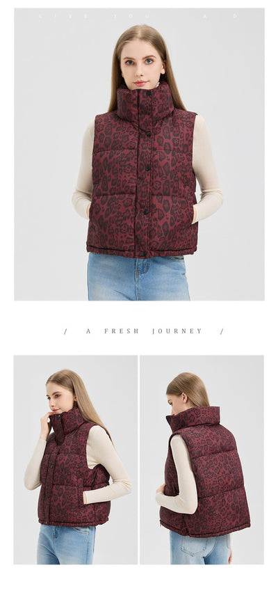 Chaleco de Algodón Estampado Leopardo con Cuello Mao - Image 10