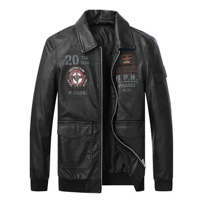Chaqueta de Cuero para Hombre con Bordado en Solapa - Image 8