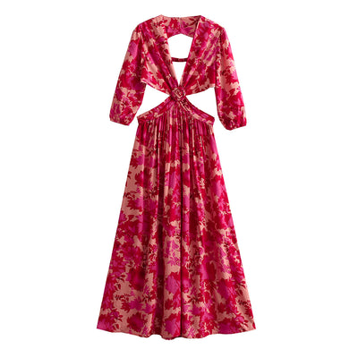 Vestido Retro Europeo Hueco con Estampado Irregular - Image 19