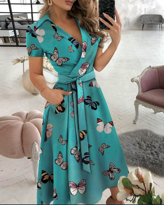Vestido Largo Manga Larga Escote V Estampado para Mujer - Image 18