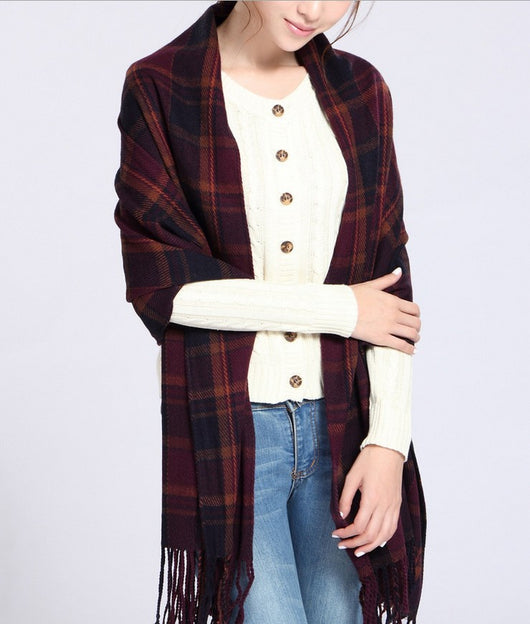 Bufanda de Cachemira Cuadros con Flecos - Chal Elegante para Mujer - Image 20