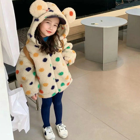 Abrigo Niña con Capucha Orejas Grandes y Puntos Arcoíris