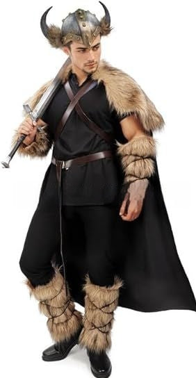Traje Vikingo Completo con Capa, Chal y Botas de Lana Artificial - Image 12