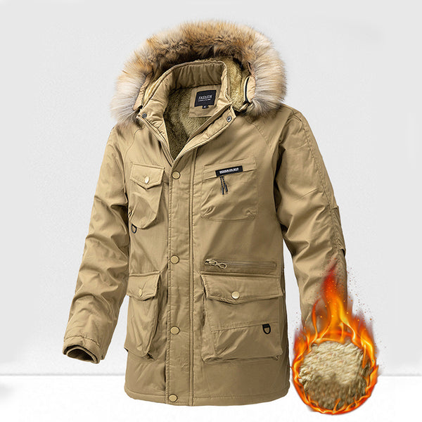 Parka de Invierno para Hombre Acolchada con Capucha y Cuello de Piel