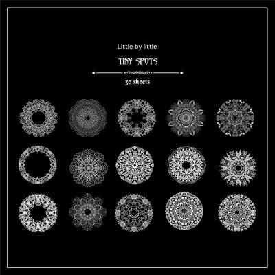 Set of 15 white lace-patterned circular stickers with intricate designs, labeled "North Star Arch" and "30 sheets." - Image 7
