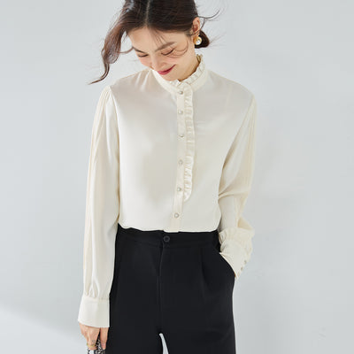 Blusa Elegante de Gasa Francesa con Cuello Volante - Image 6