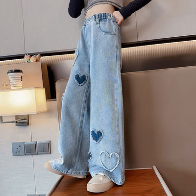 Pantalones Denim Anchos con Borde Crudo para Niñas - Image 5
