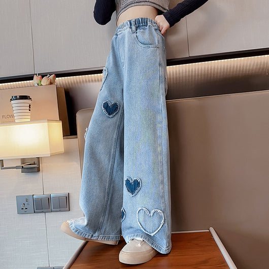 Pantalones Denim Anchos con Borde Crudo para Niñas - Image 5