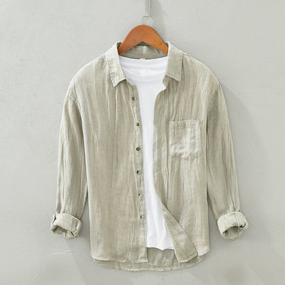 Camisa de Lino Manga Larga Suelta para Hombre - Image 8