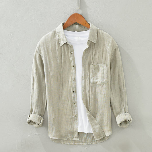 Camisa de Lino Manga Larga Suelta para Hombre - Image 8