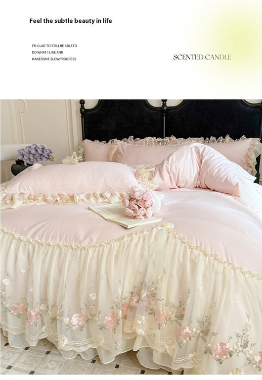 Juego de Cama Cuatro Piezas con Encaje Bordado en Algodón Chiffon - Image 22