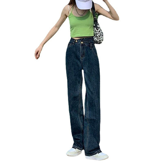 Pantalones Jeans Mujer Cintura Alta Retro Sueltos con Efecto Mopping - Image 4
