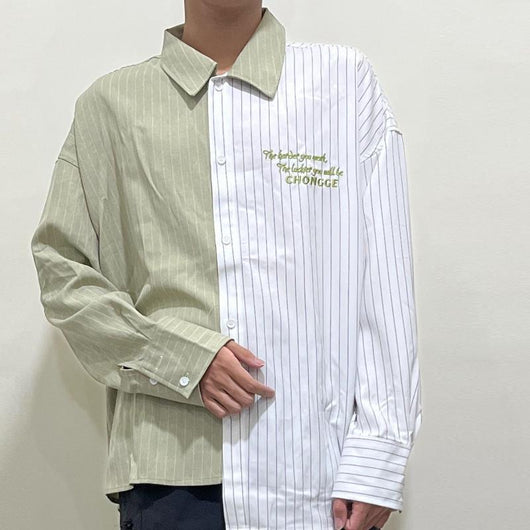 Camisa Holgada de Rayas y Patchwork para Hombre - Image 8