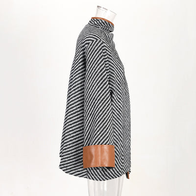 Abrigo de Lana Rayado con Cuello Maillard para Otoño e Invierno - Image 9
