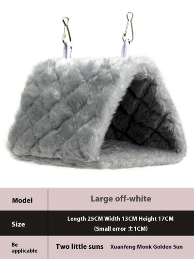 Small pink quilted plush bird's nest hammock with two metal hooks, ideal for parrots and small birds. - Image 16