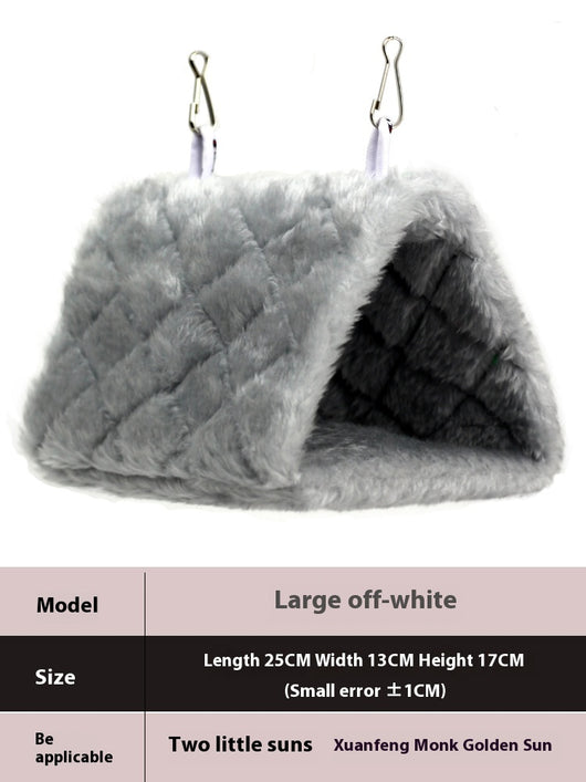 Small pink quilted plush bird's nest hammock with two metal hooks, ideal for parrots and small birds. - Image 16