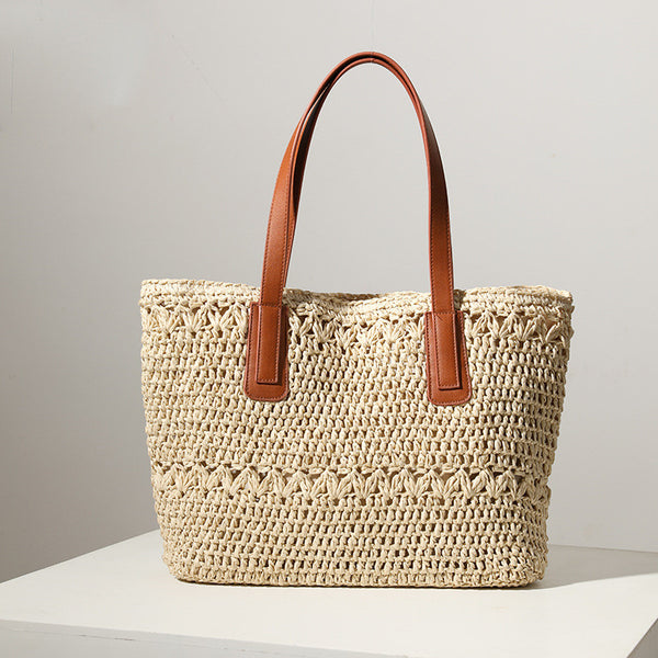Bolsa de Ratán Asimétrica de Gran Capacidad con Asa de Hombro