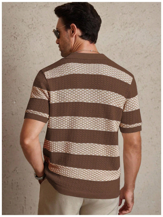 Polo Manga Corta Tejido a Rayas para Hombre - Image 14