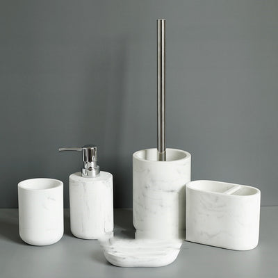 Juego de 5 Piezas Accesorios de Baño Textura Mármol Nórdico en Resina - Image 16