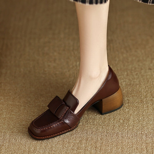 Zapatos Ejecutivos de Cuero Suave con Tacón Robusto