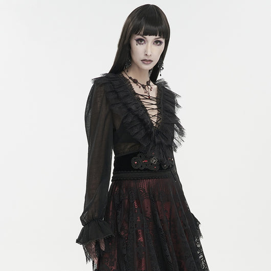 Blusa Gótica Punk con Encaje y Cordones para Mujer - Image 3